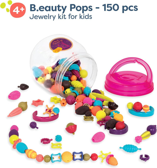 B. toys – Pop Arty! 150 Pieces – Jewlery Making Kit – Creative Pop Snap Bead Set for Kids – DIY Craft Jewelry Making Kit – Necklaces, Rings, Bracelets – 4+ Years