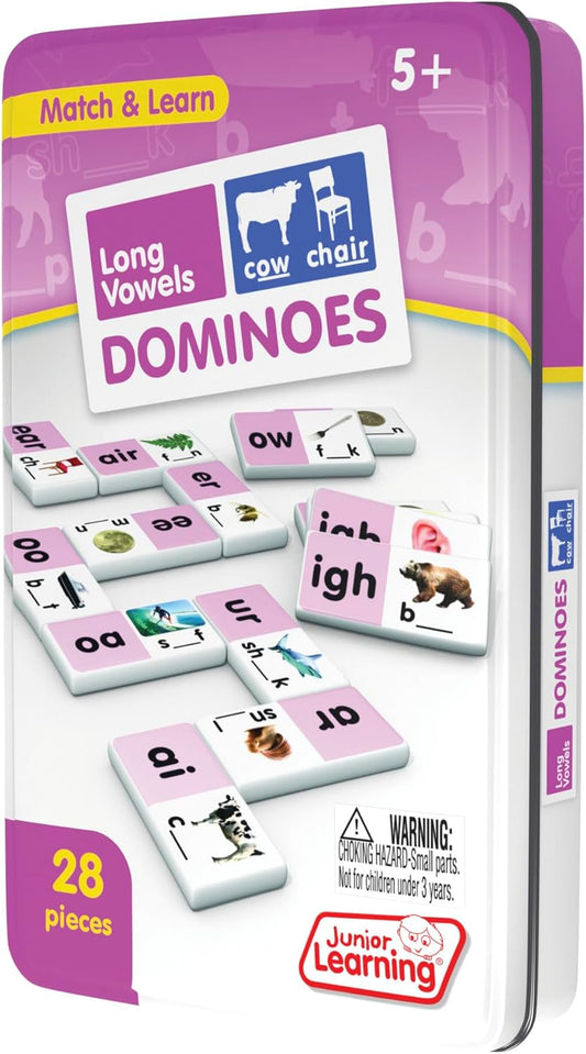 Junior Learning Long Vowel Dominoes Educational Action Games, Multi (JL495)