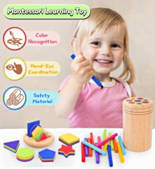 Learning Color Sorting Toys for Toddlers,Wooden Montessori Toys for Child,Color & Shape Sorting Sensory Matching Games,Fine Motor Skills Sensory Toys Baby Boys Girls Gifts