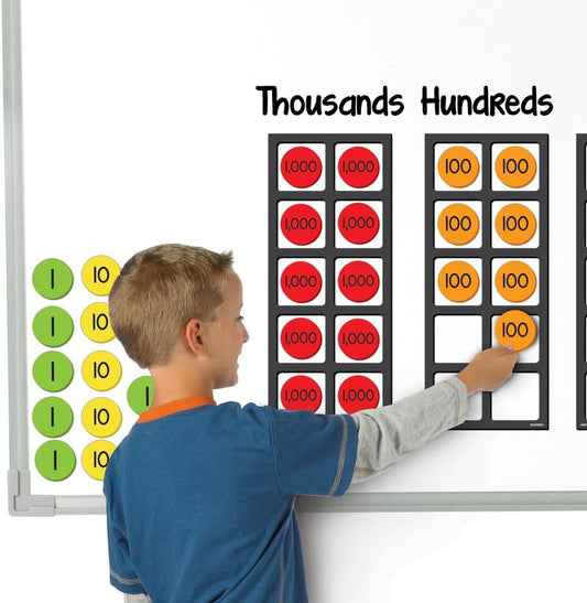 EAI Education Jumbo Magnetic QuietShape® Foam Place Value Disks - Ones to Thousands: Set of 80