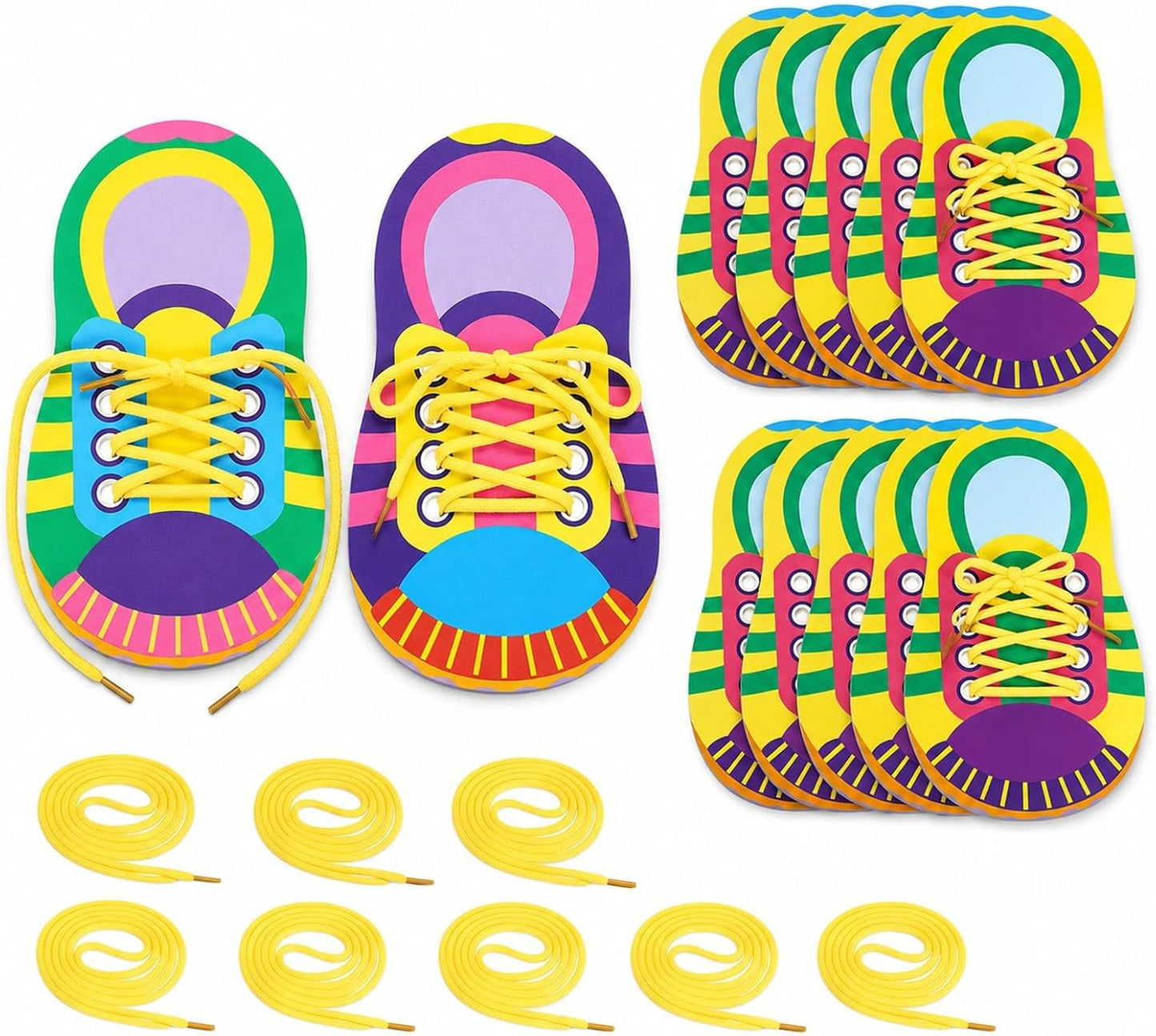 LUOZZY 10 Sets Shoe Trying Practice for Kids Shoelace Threading Teaching Toys Learn to Tie Shoelaces Toy Fine Motor Skills Toy Threading Game for Kids, Random Color