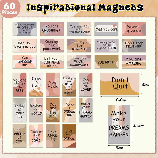 Xuhal 60 Pcs Inspirational Magnets Bulk Rectangle Positive Affirmation Magnets Decals Decorative Inspiring Quotes Fridge Magnetic Stickers for Adults Students Team Motivational Gifts (Classic)