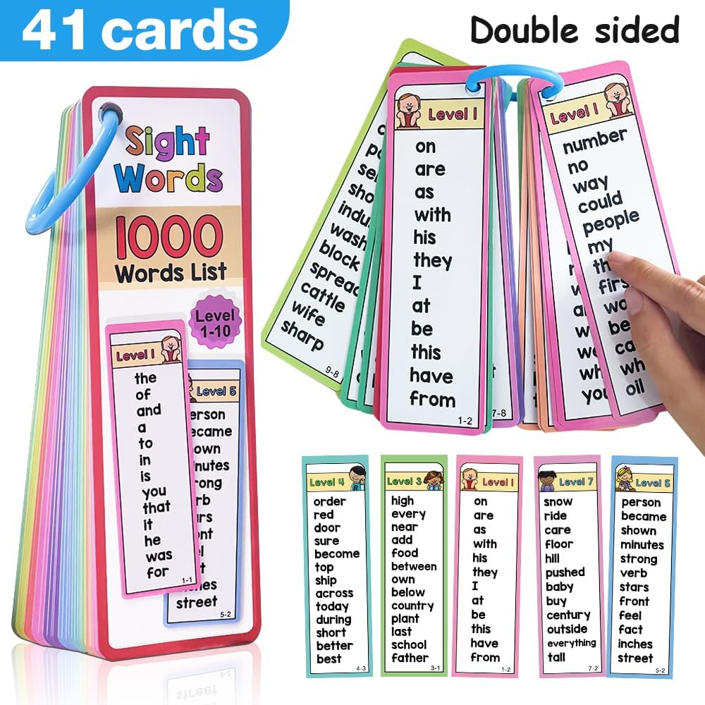 Lachilly 1000 Sight Words Flashcards, Dolch Words List Flash Cards, High Frequency Word Lists, ESL Teaching Materials, Vocabulary Building, Essential Teacher Teaching Aids for Primary School