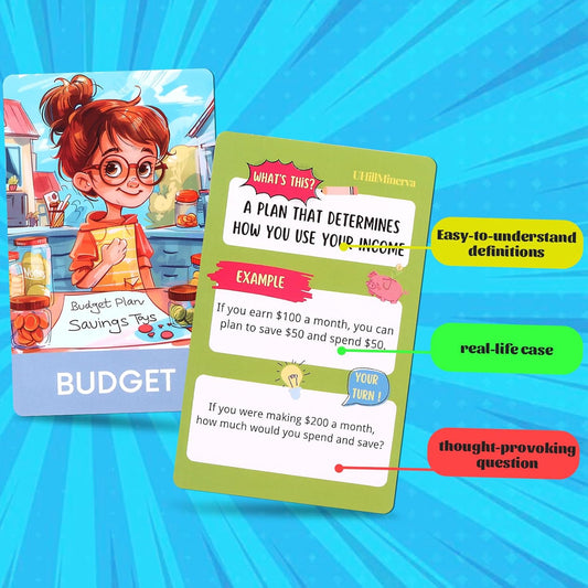 Financial Literacy Flash Cards - Great for Teaching Kids Through Middle School - 54 Educational Money & Learning Resources - Teach Cashflow, Stock, Debit, Saving & Budgeting