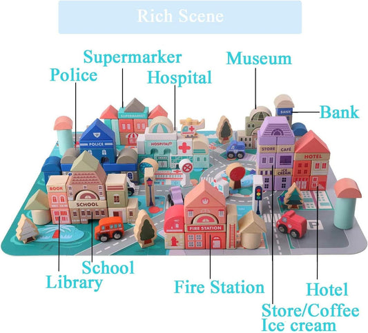 115 Pcs Wooden Building Blocks Toy Set for Kids, City Construction Stacker Stacking Preschool Learning Educational Toys Gifts for 3+ Boy Girl Toddler