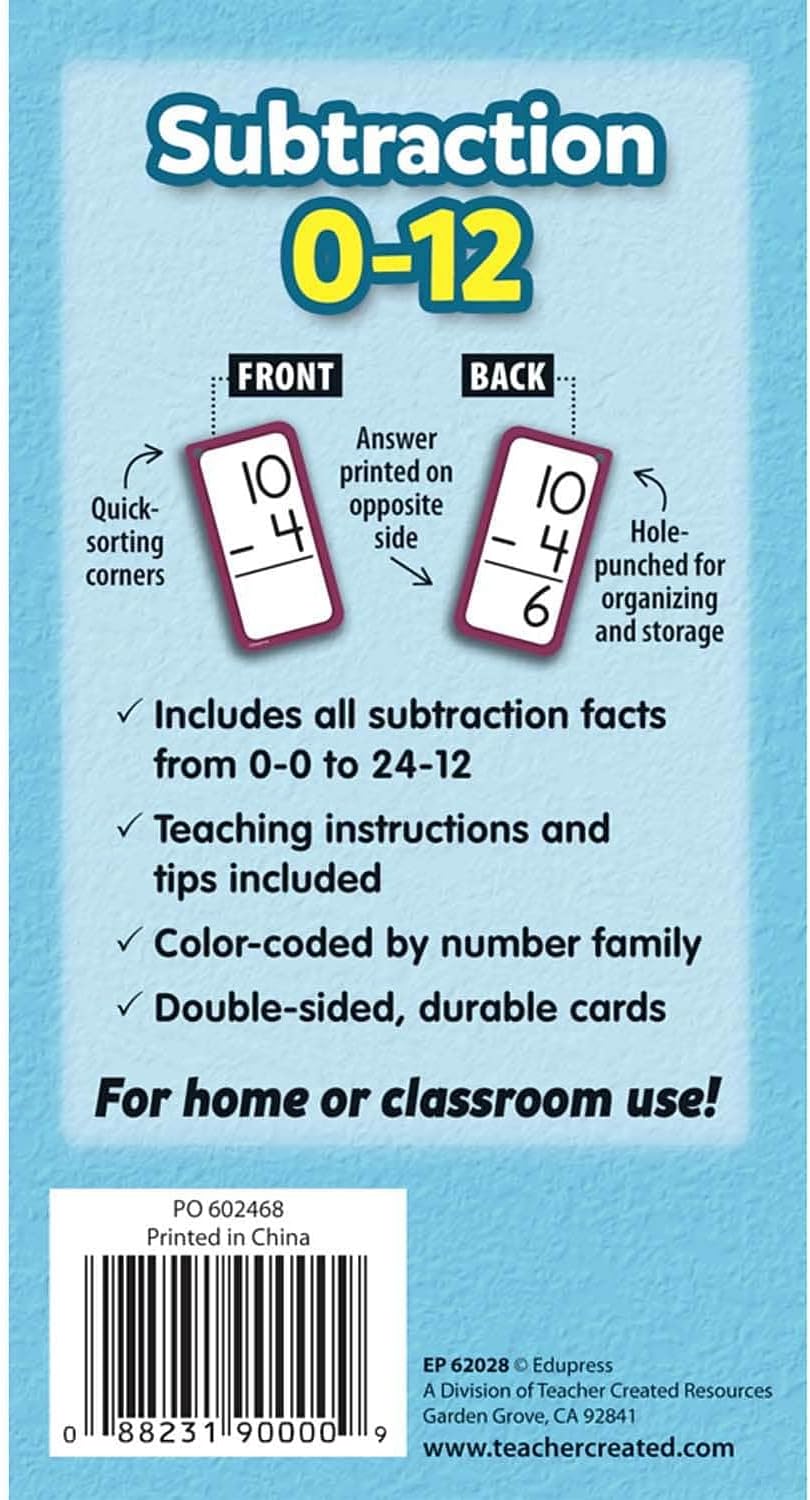 Teacher Created Resources Subtraction Flash Cards - All Facts 0-12 (EP62028)