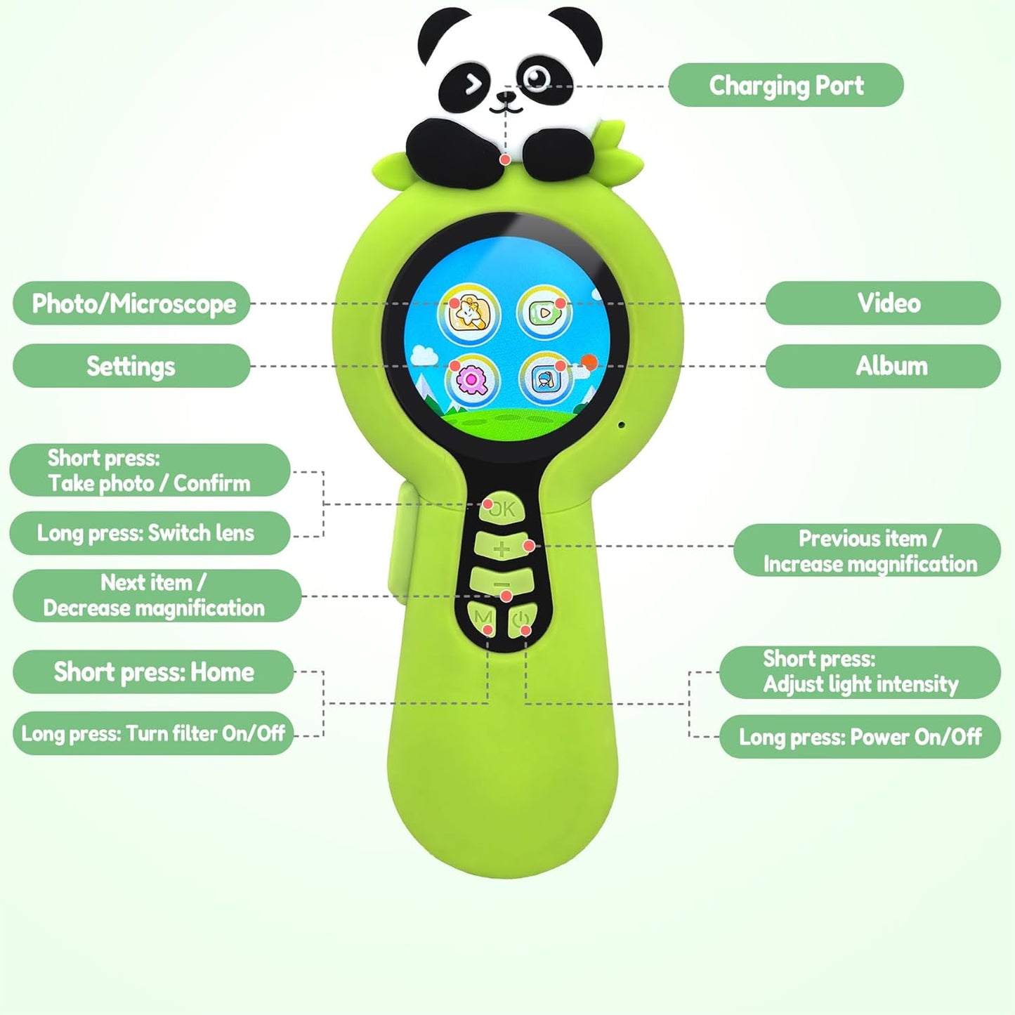 Microscope Camera for Kids Gifts Toys- Handheld Pocket Microscopes with Endoscope and Autofocus Mini Digital Educational Science Kit for Christmas Birthday for Age 3-5 5-7 8-12 Girls Boys, Fox