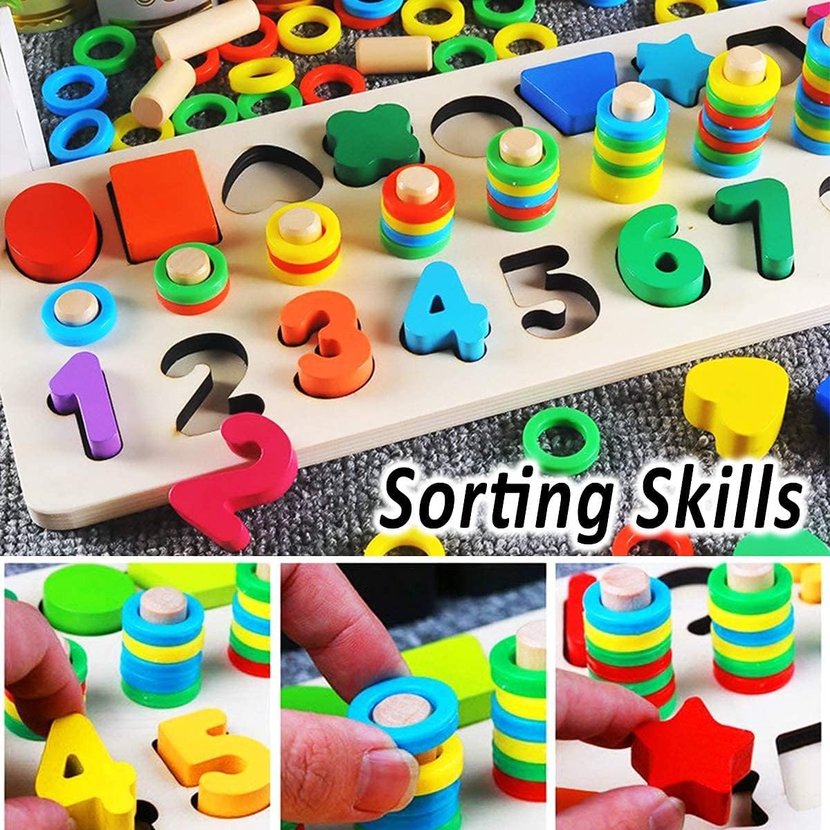 CozyBomB™ Educational Montessori Toys for 1 Year Old Toddlers - Wooden Puzzles Blocks Number Stacking Preschool Learning Activities Shape sorter Math Game Counters Baby Kids Ages 3 4 5 Years Old