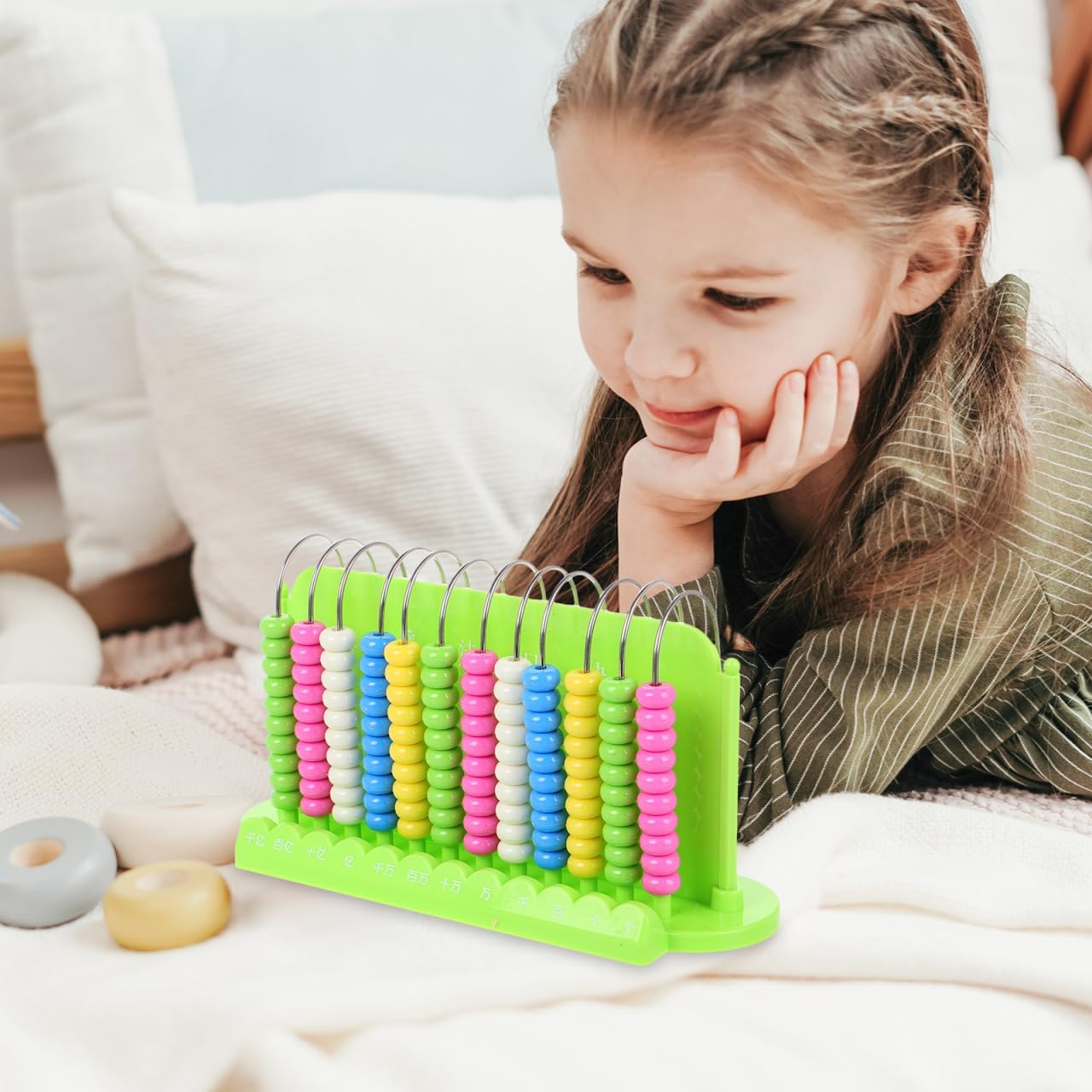 Toddmomy Kids 12 Rods Abacus for Math Learning Lightweight Portable Educational Bead Counting Tool Early Development Arithmetic Toy