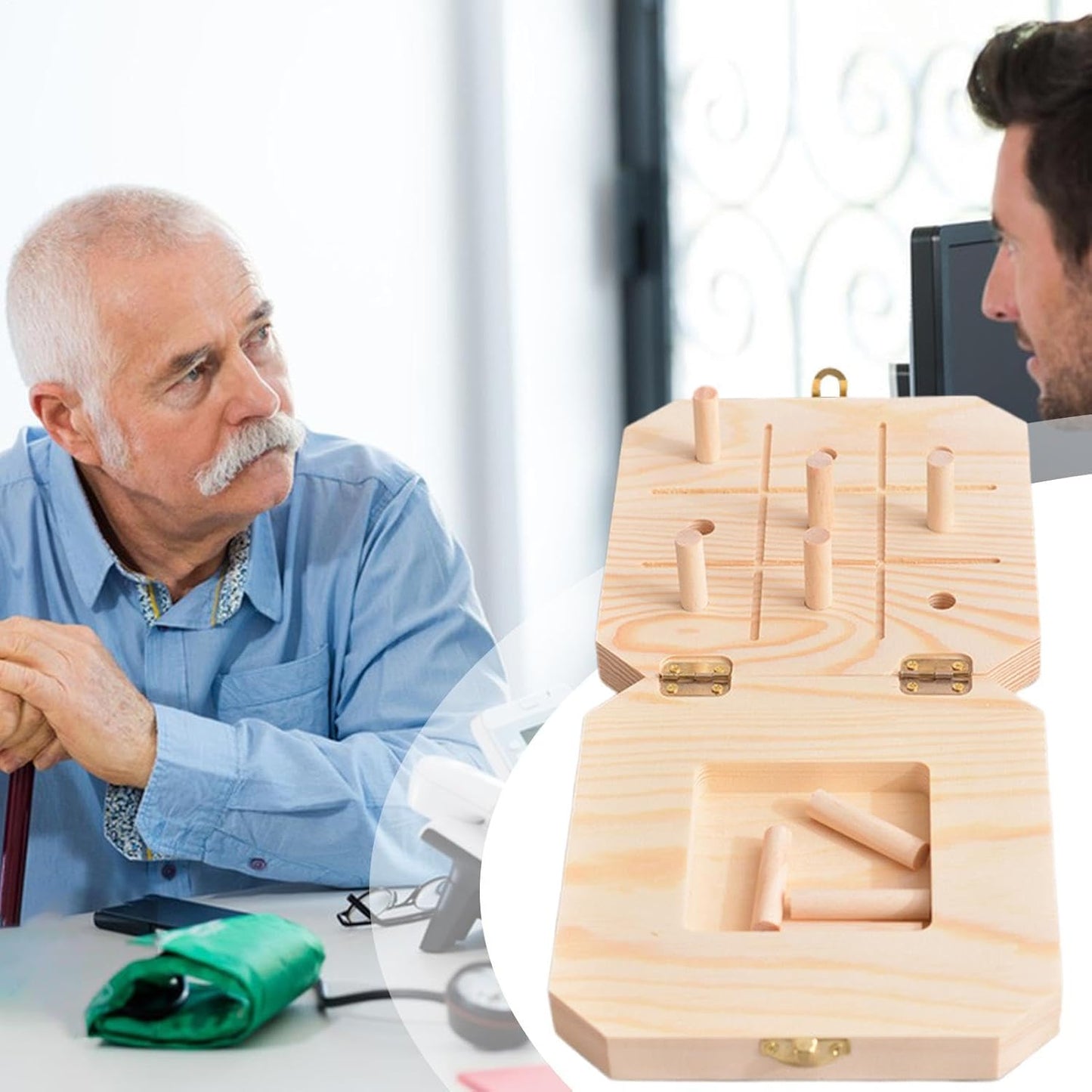 Wooden Pegboard Toy - 9 Hole Reaction Speed Board, 6.69x6.69x1.57 Inches Sensory Wood Game, Portable Cognitive Skill Development Multipurpose Usage Activity Tool | Elderly Adults Women Men Family
