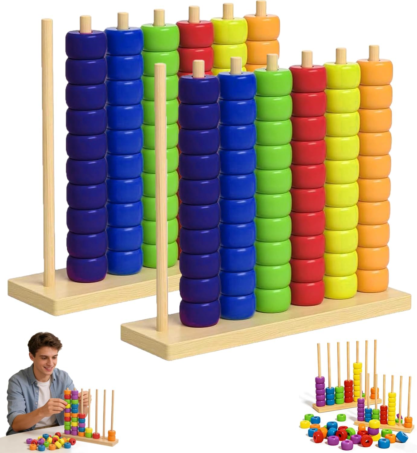 Color Matching Stacking Ring Puzzle Game for 2 Players, Fast Pattern Challenge Tabletop Brain Game with Racks, Rings & Cards for Family Fun and Strategy Lovers (1 Pack)
