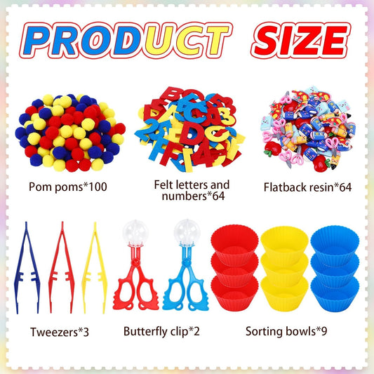 Sensory Bin Filler Set with Pom Poms, Sensory Bin Fillers for Fine Motor Development Counting and Sorting for Fine Motor Skills, Back to School Learning Activities