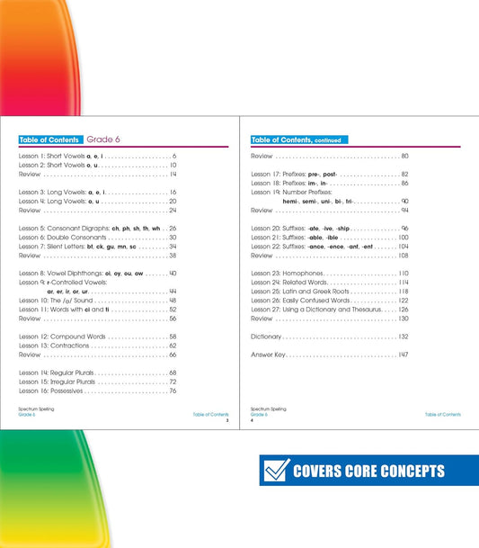 Spectrum Spelling Workbook Grade 6, Ages 11 to 12, Grade 6 Spelling, Handwriting Practice with 6th Grade Spelling Root Words, Prefixes, Suffixes, and Grammar Workbook - 160 Pages