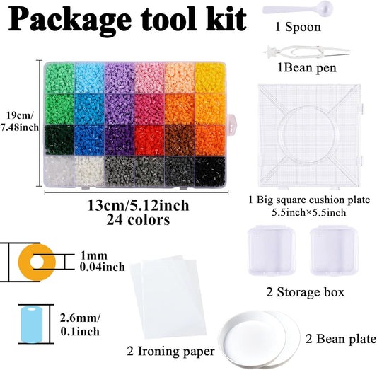 8400 Pcs Fuse Beads Kit-24 Colors, 2.6mm Mini Melty Beads Set for DIY Crafts, Mosaic Art, Home Decor & Creative Projects Gifts for Christmas and Birthday(MC24-1B)