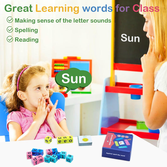 Word Spelling Games, Matching Letter Game for Kids, 20 Wooden Alphabet Blocks with 54 Flashcards, Preschool Learning Activities Toys, Montessori Educational Toys Gifts for Kids Ages 3-8