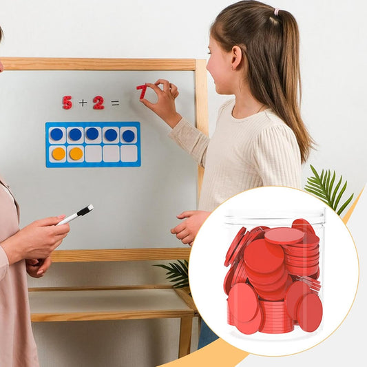 100 x 25mm Counting Chips Math Counters Accessories Round for Game Activities Versatile Sturdy PP Material with Storage Box, Red