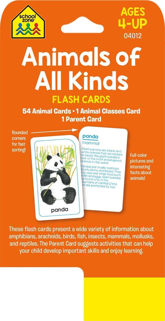 School Zone Animals of All Kinds Flash Cards: 56 Cards, Preschool, Kindergarten, Animal Names & Classes, Animal Facts, Word-Picture Recognition, Ages 4+