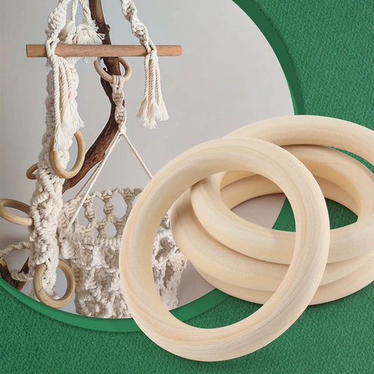 100pcs 5 Sizes Natural Wood Rings, Unfinished Solid Wooden Hoops, Smooth Wooden Rings for Craft, Jewelry Making, DIY Pendant Connectors (Assorted Sizes)