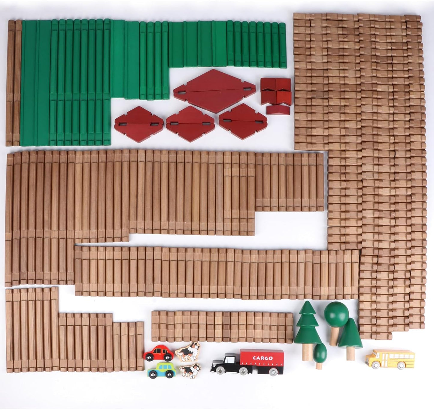 Wondertoys 208 Pcs Wooden Log Set - Classic Building Logs Ages 3+ - Best Retro Building Gift Set for Boys - Creative Construction Engineering Educational Gifts