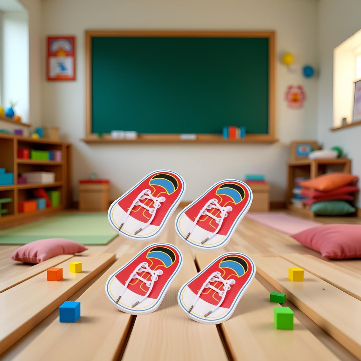 Jinshining 4 Pcs Shoes Learning Toy Kits Learn to Tie Your Own for Kids Practical Learning Toys for Young Children Training Board Kids Toddler Early Wooden Threading Lacing Shoes Craft Kits