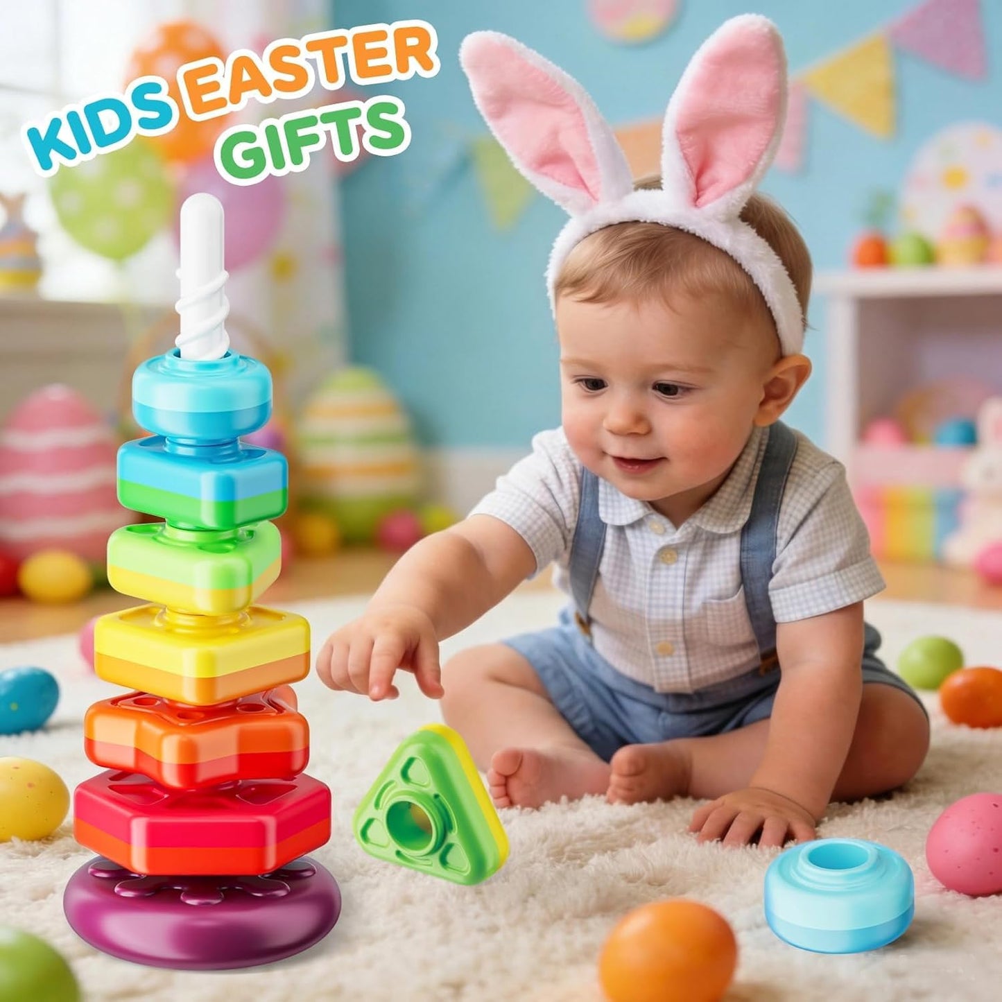 Baby Spinning Stacking Toys for Toddlers 1-3, Sensory Montessori Toys for One Year Old Girl Boy, Rainbow Ring Stacker Tower, Educational Learning Toy, Perfect Christmas Birthday Gifts