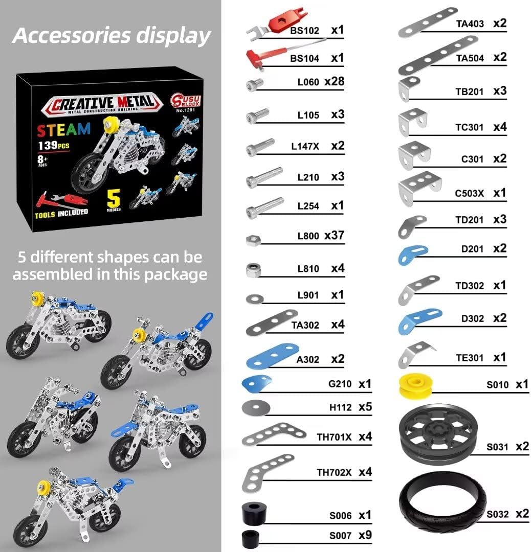 Ferthor Fun 7 in 1 STEM Toys,Creative Set for Boys Age 8-12,Learning Engineering Kids Building Blocks Model Kits,Metal Construction Toys for Kids 8 9 10 11 12+ Year Old(180PCS No Motor)