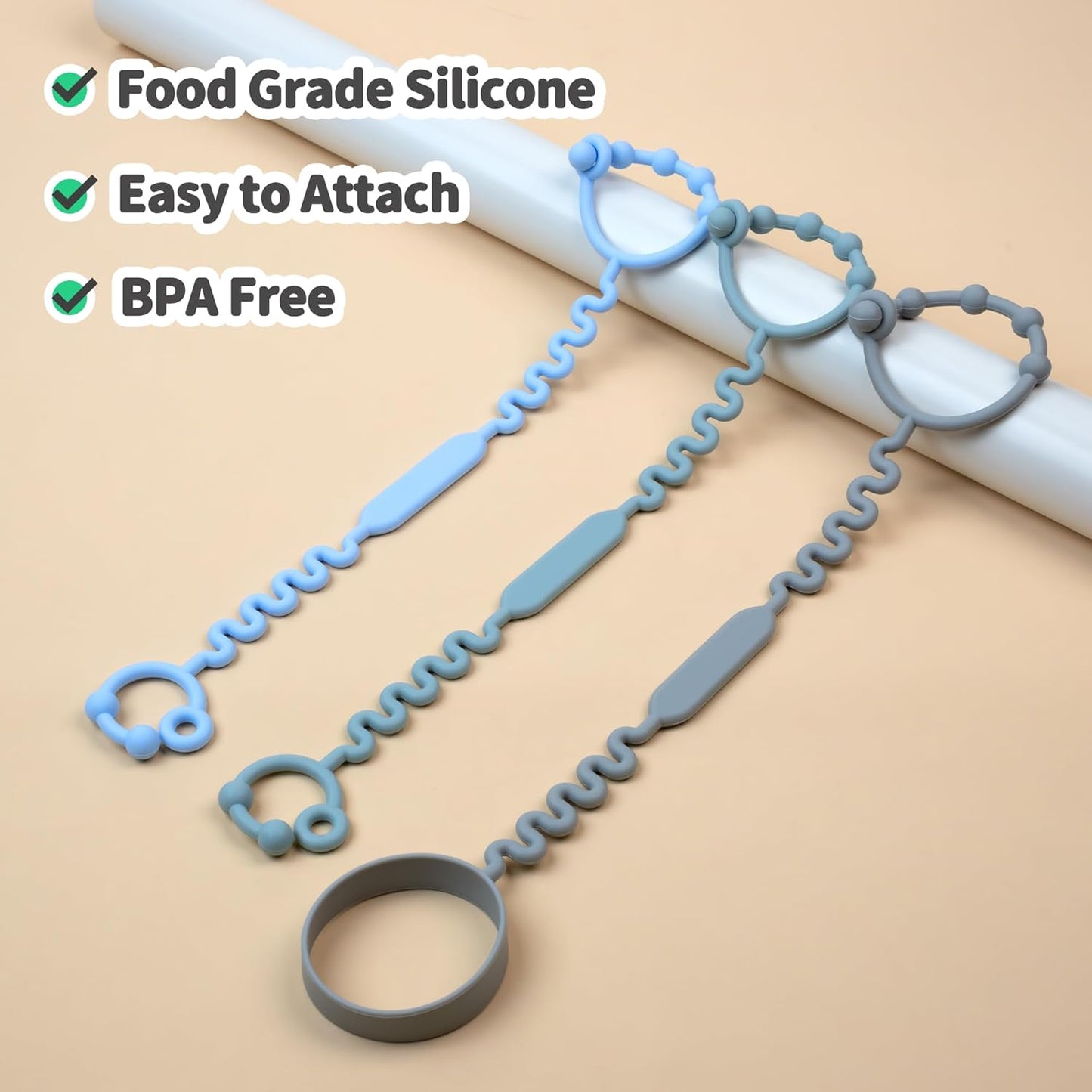 Toy Straps for Baby, Pacifier Holder Clip with Self-Adjusting Bayonet, Pure Silicone Material Without BPA; Can Be Used for Teethers, Feeding Bottles, Toys, Baby Cribs, High Chairs(5PS)