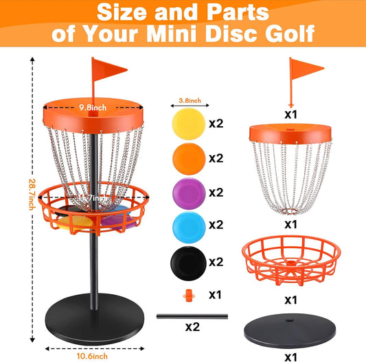 Lenwen 29 Inches Mini Disc Golf Baskets with 10 Flying Discs, Kids Mini Golf Starter Set, for Games Beach Indoor Outdoor Yard