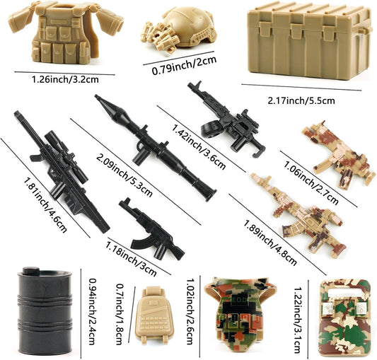 Military Army Weapons Pack Accessories - Special Army Swat Team Building Block Toys,Militray Soldier Armor Camouflage Weapons E.O.D Suits Equipment Gear Sets