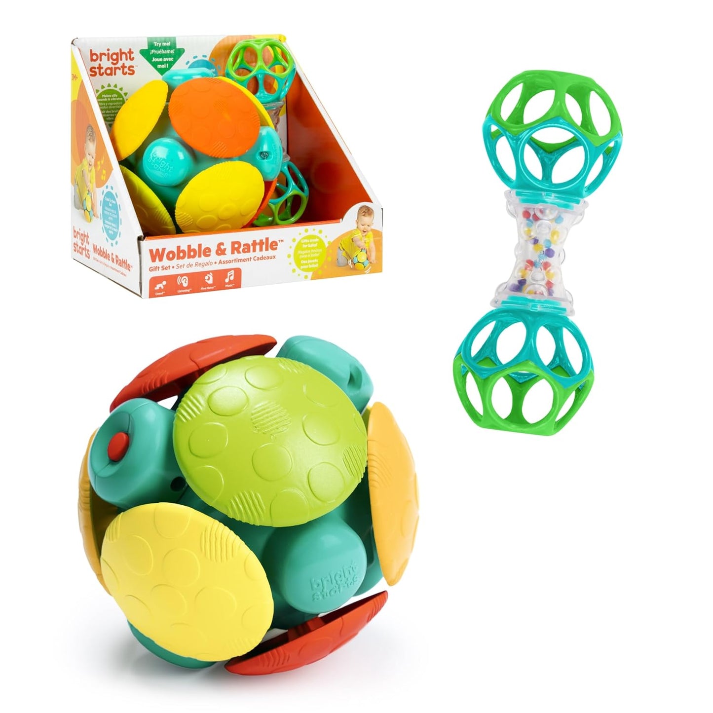Bright Starts Soothers & Shakers 7pc Gift Set - BPA-Free Baby Rattles, Teethers and Stroller Toys, Unisex, Newborn+