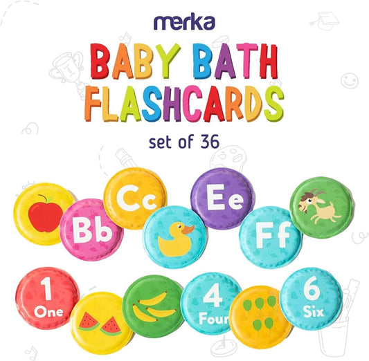 merka Bath Toys Flash Cards - 36-Pc Multicolor 2.25-Inch Foam Alphabet & Number Cards - Waterproof Bath Time Toddler Learning Toys for Ages 1-3