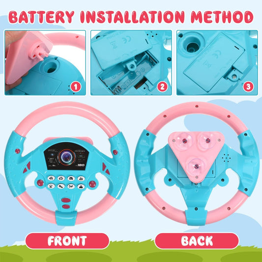 TOYANDON Kids Steering Wheel - Toddler Steering Wheel Toy, Simulated Driving Racing Car Game Controller, Pretend Driving Toy with Light and Music Electric Sounding Effects for Boys Girls (No Battery)
