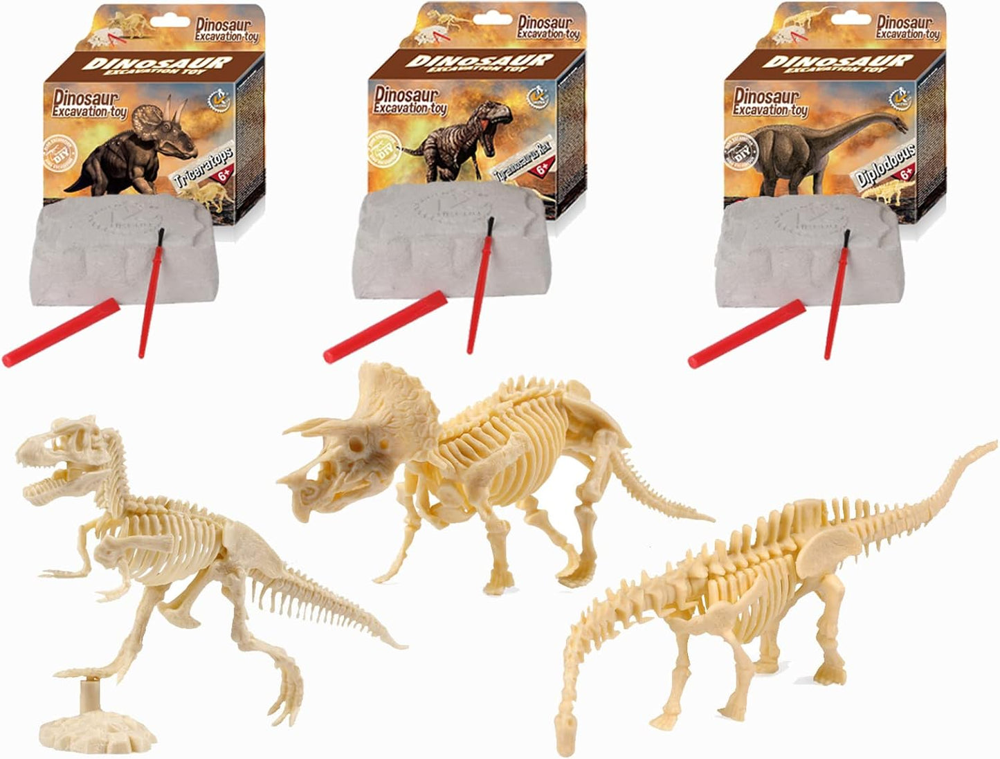 Dinosaur Excavation Kits for Kids,Dino Dig Kits T-Rex,Triceratops and Diplodocus,Dinosaur Fossil Excavation Kits,Children's Popular Science Education Toys - Dinosaur DIY Toys(Three-Piece Suit)