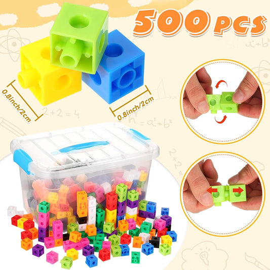 Jenaai 500 Pcs Math Learning Linking Cube with Storage Container Counting Cubes, Colorful Plastic Counting Blocks, Manipulatives Classroom Learning Supplies for Educational(Orange)