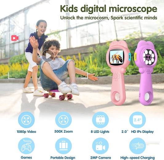 2-in-1 Kids Microscope Camera with 200W Dual Lens-2.0" Screen 500X Photo & Video AUKCLAX Digital Microscopes Handheld for 3 4 5 6 7 8 9 10 11 12 Year Old Kids Educational Science Kit Toy Gifts(Purple)