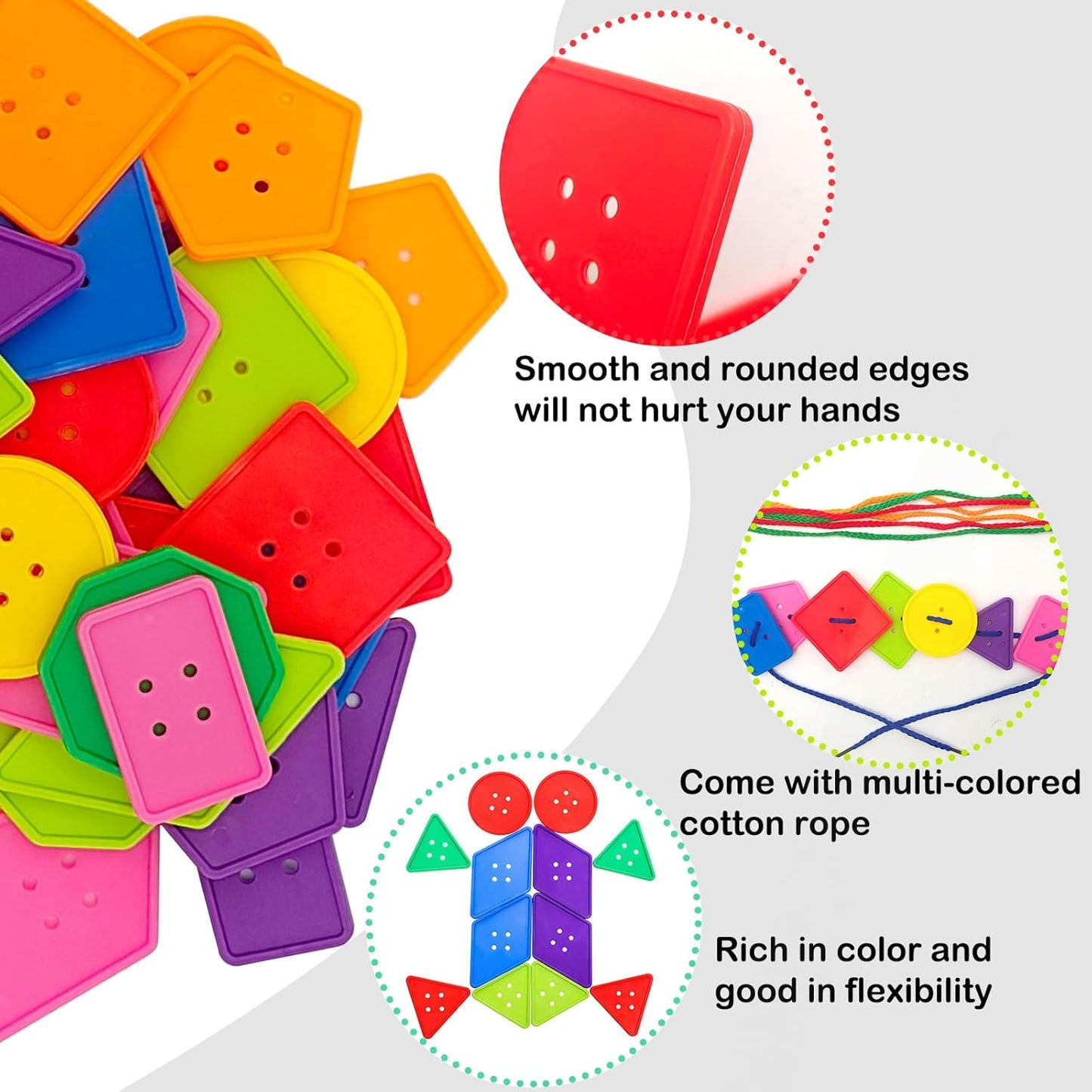 130 Pieces Big Bright Craft Buttons Colorful Large Beads Button Vivid Colors Geometric Shaped Buttons Large Beads Button Lacing Threading for Arts DIY Crafts Projects Crochet Knitting Gifts