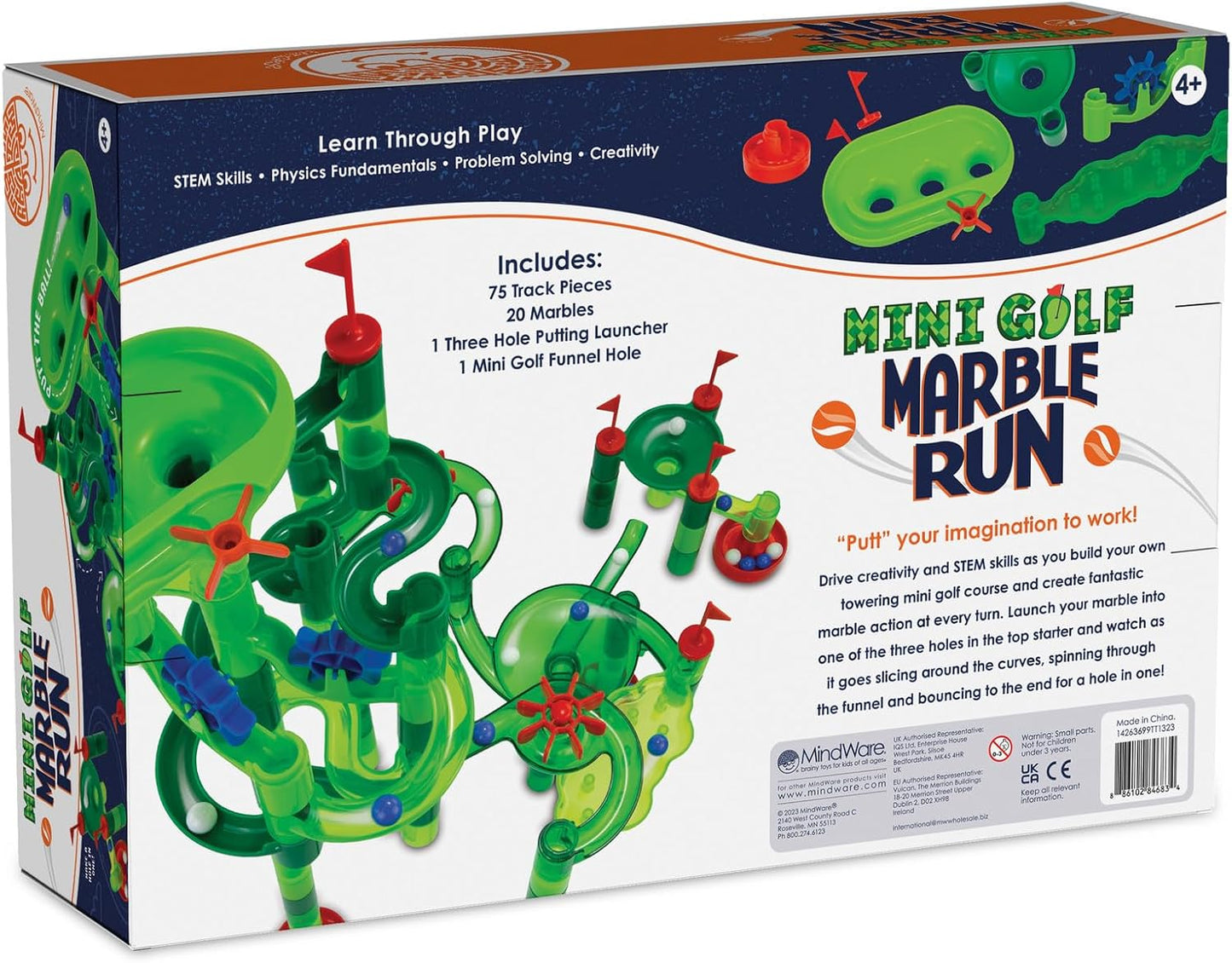 MindWare Marble Run Mini Golf - Building Toys for Kids Ages 4-8 - Unique Twist on Classic Marble Run for Kids Ages 4-8 - Marble Maze Includes 75 Track Pieces, 20 Marbles and Exciting New Components