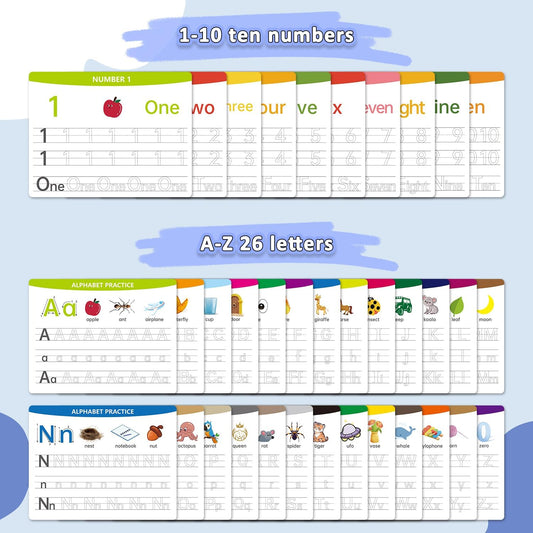 Alphabet & Number Practice Dry Erase Boards A-Z Letters & Numbers 1-10 | Perfect for Preschool, Homeschool & Kindergarten Double-Sided 18 Sheets, 36 Pages 11x8.5 Educational Tool