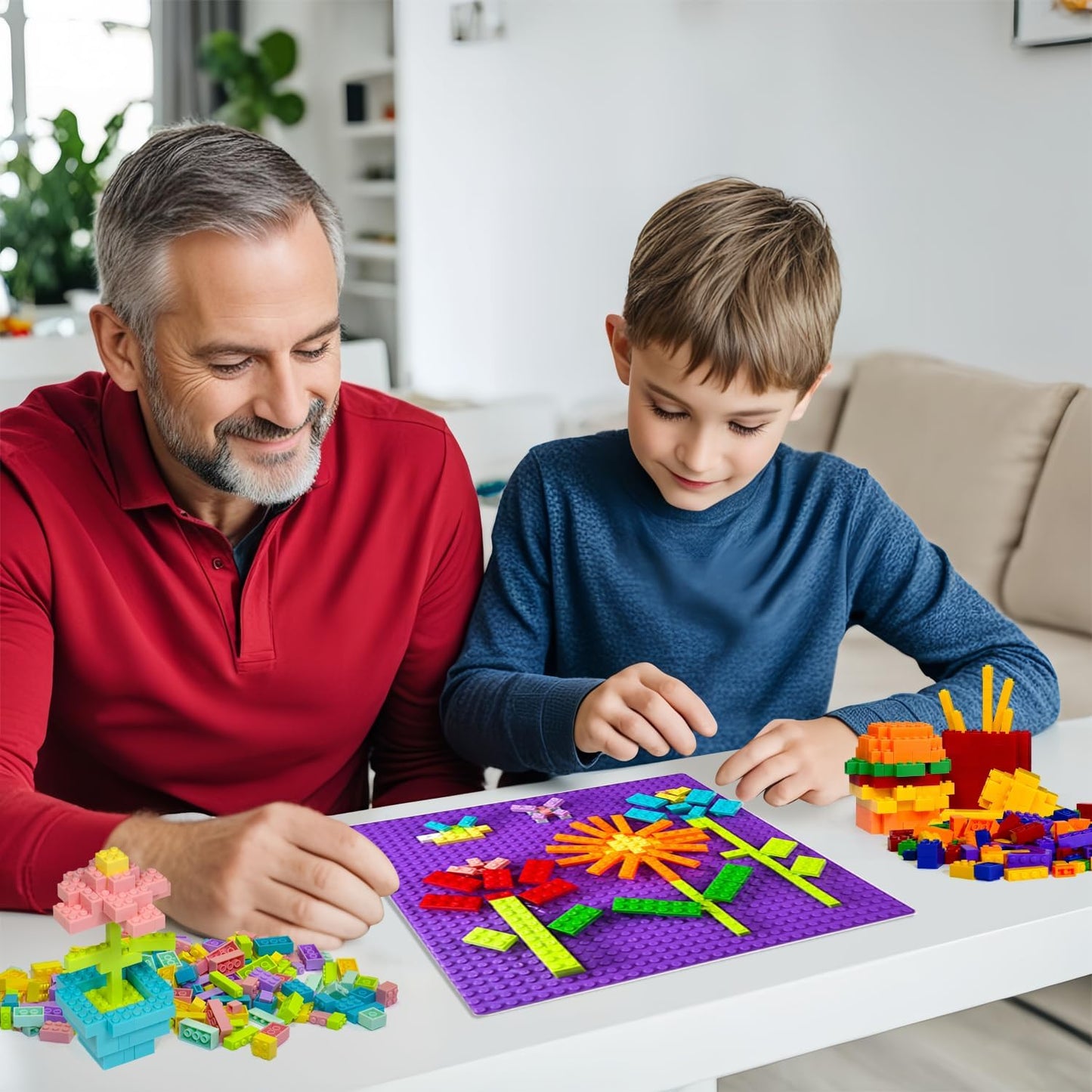 Building Bricks Baseplates Multipack 32x32 Stud, 8 Pack of Base Plates in Color of Black, Dark Grey, Light Grey & White, Foundation & Display for Building Blocks, 10x10 in. (25.5x25.5 cm)