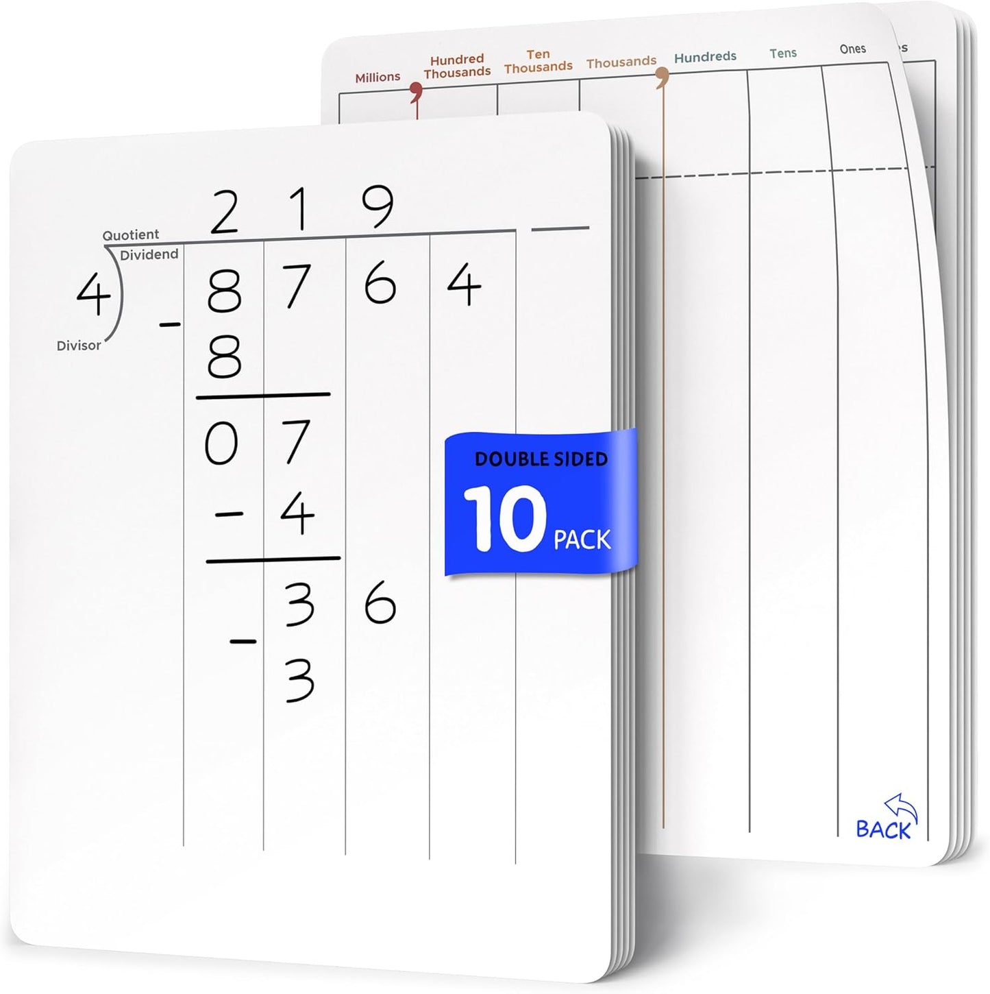 SCRIBBLEDO Division & Place Value Math Practice 9”x12” Small White Board Dry Erase Sheets Math Manipulatives 3rd Grade Long Division Math Supplies Teacher Students Classroom Pack of 10 Sheets