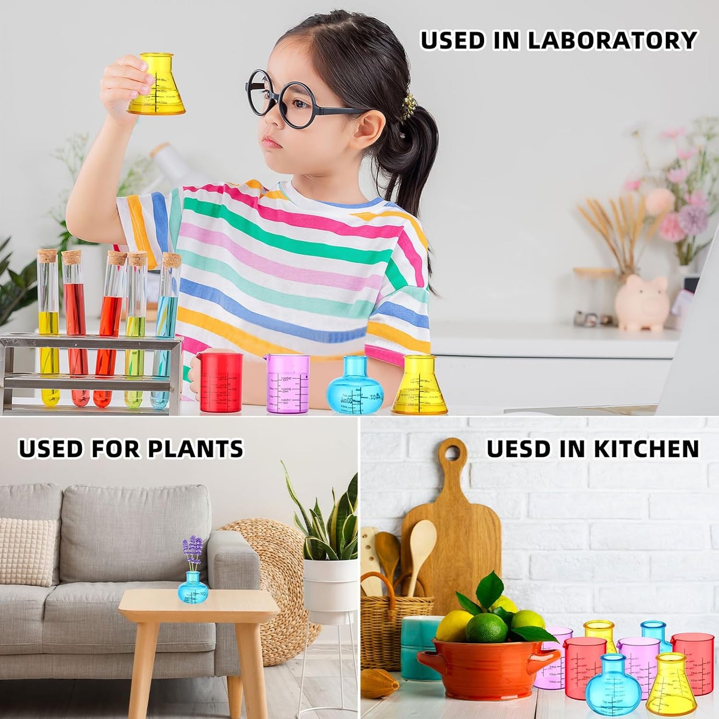 8 Pcs Science Measuring Flask Set for Kids, Graduated Cylinder 30ml Plastic Beakers Science Kits for Kids Ideal for DIY and Lab Experiment, Chemistry, Studies