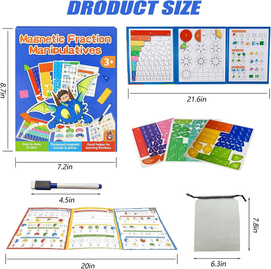 Magnetic Fraction Educational Puzzle for Kids, New Magnetic Fraction Tiles & Fraction Circles, Math Manipulatives Enhance Early Primary School Students Mathematical Skills(Hippo Style)