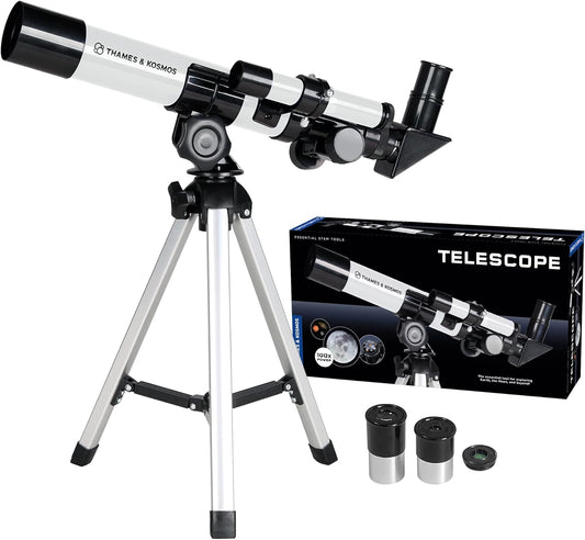 The Thames & Kosmos Telescope Essential STEM Tool | Childrens Refractor Telescope with 100x Magnification & Built-in Compass | Classic Scientific Device for Astronomical & Terrestrial Observations
