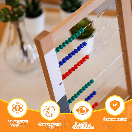 MONTESSORI OUTLET Wooden Small Bead Frame Abacus for 3 Year Old Boys Girls Kids Toddlers Math, Educational Counting Toy,Mathematics Toy Beads Game for Preschool and Homeschool Children