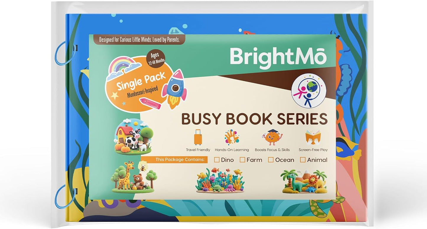 Montessori Busy Book Set (4-in-1) – Preschool Learning Activities for Ages 3+, Fine Motor Skills, Travel Activity Kit, Dinosaur Farm Ocean Animal Themes