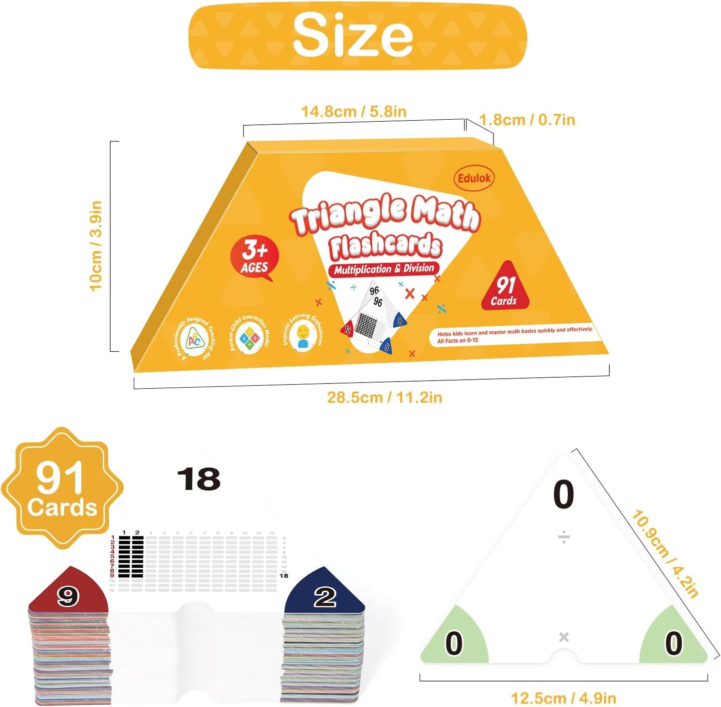 Edulok Multiplication and Division Flash Cards 0-12, Triangle Math Games Flash Cards with Times Table Chart, Math Manipulatives Flashcards for Kids Classroom Homeschool 3rd 4th 5th 6th Grade