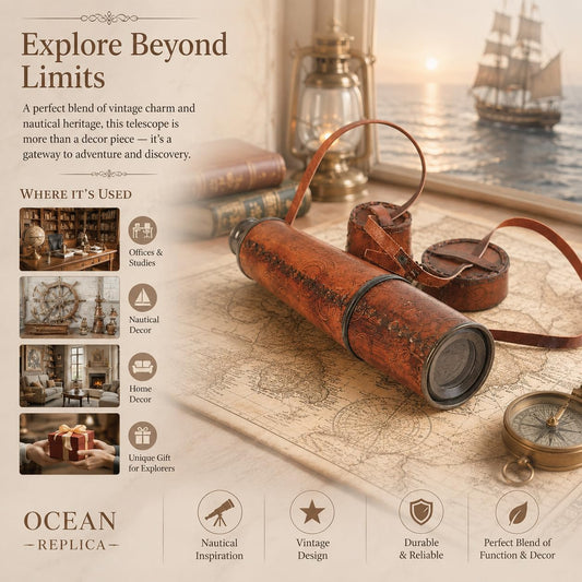 32-Inch Ship Captain Brass Telescope – Handmade Vintage Spyglass with Leather Case – Nautical Maritime Scope for Adults & Kids, Pirate Spy Glass Gift