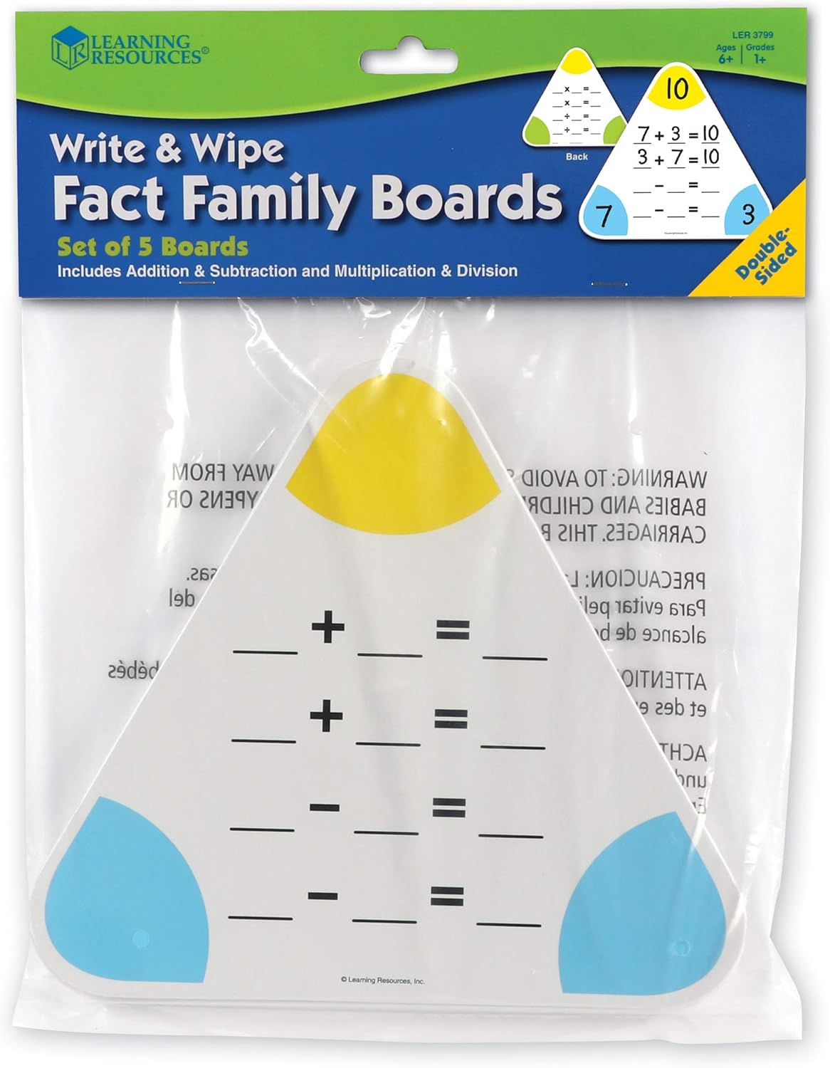 Learning Resources Write & Wipe Fact Family Boards - Elementary Math Manipulatives, Math White Boards for Students, Addition and Subtraction White Board for Kids, Dry Erase Multiplication and Division