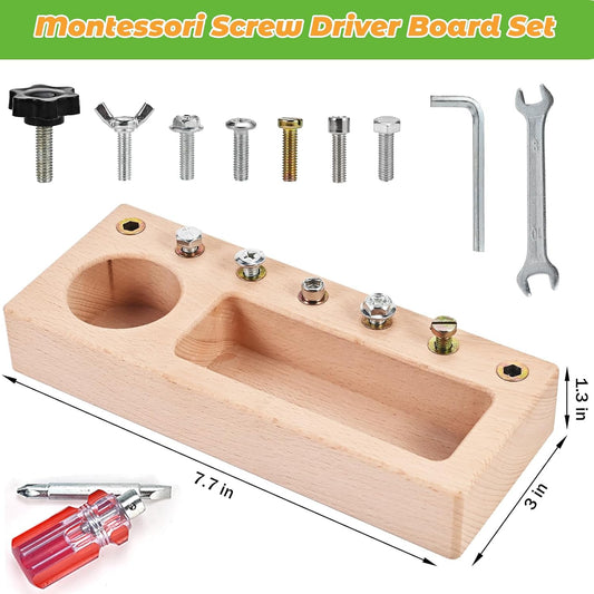 Montessori Screwdriver Board Set with Lock and Key, Montessori Toys for 3 4 5 Year Old, Wooden Screw Driver Activities Tools, Fine Motor Skills Preschool Learning Sensory Toy