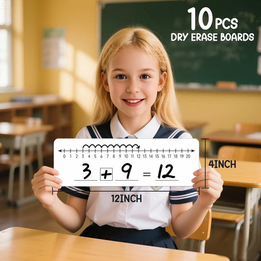 10 Pcs Number Line Dry Erase Boards Cards, Double Sided Writable and Erasable Board 0-10 on One Side 0-20 on Other Side Math Teaching Homeschool Supplies for Students, Classroom Must Haves (4” x 12”)